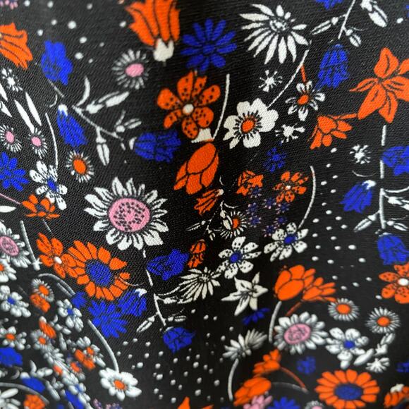 BCBGeneration Puff Sleeve Boho Floral Dress 8 Blue Orange Cottagecore Ruffle Hem - Picture 2 of 13